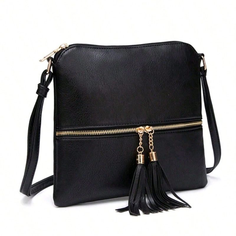 Black Crossbody Bag With Tassels Bags