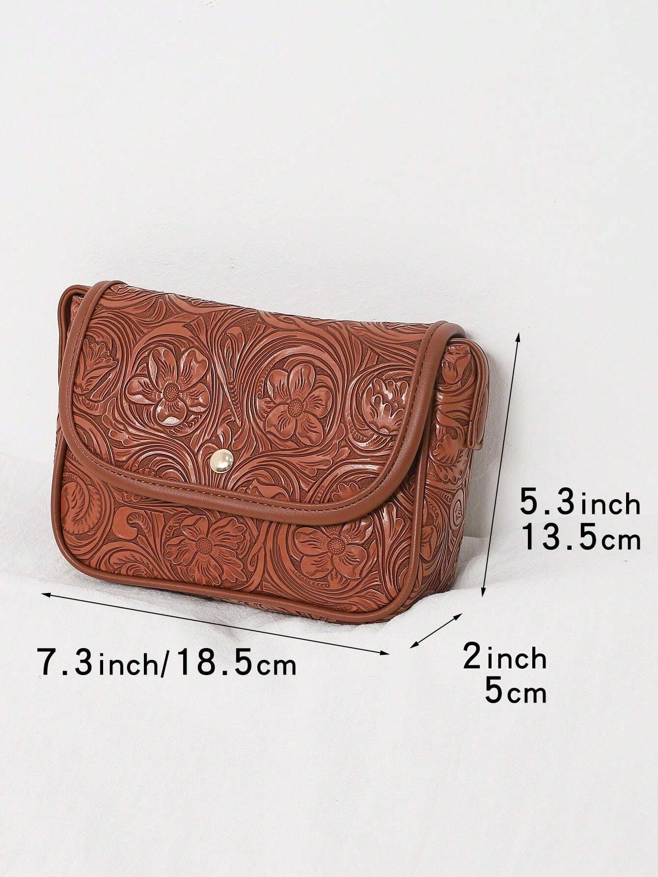 Artificial Leather Embossed Flower Pattern Small Crossbody Bag Retro Casual Shoulder Sling Bag - Image 7
