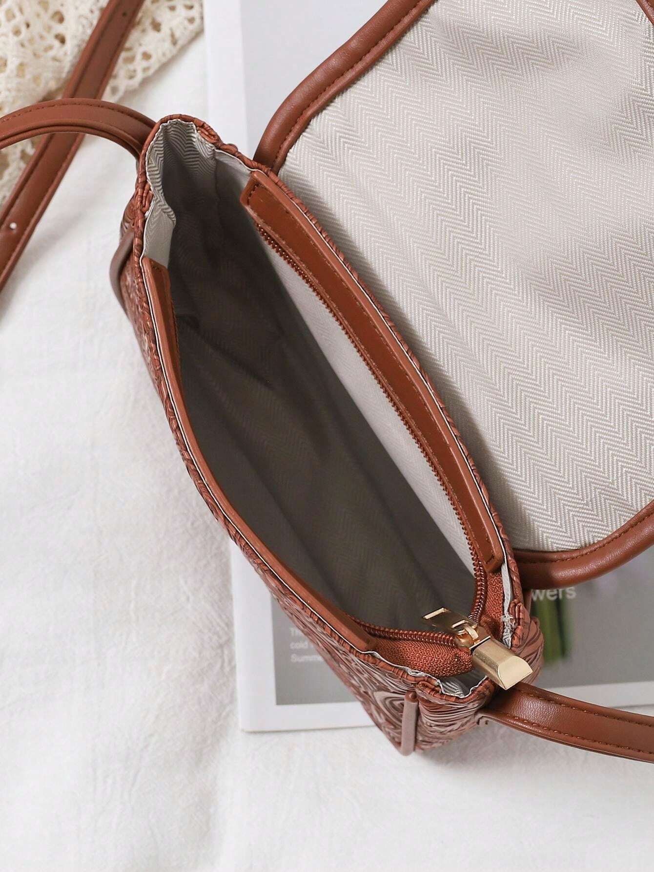Artificial Leather Embossed Flower Pattern Small Crossbody Bag Retro Casual Shoulder Sling Bag - Image 3