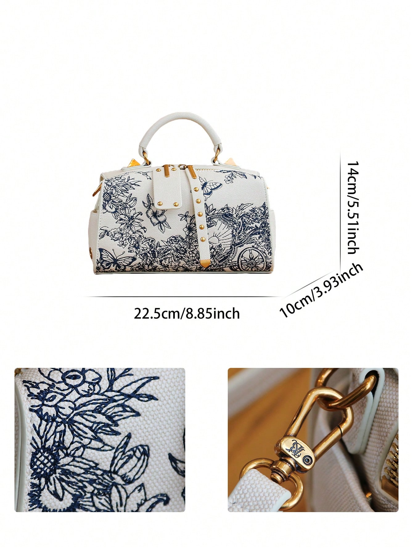 Boston Pillow Bag – Embroidered Butterfly & Floral Design - Image 2