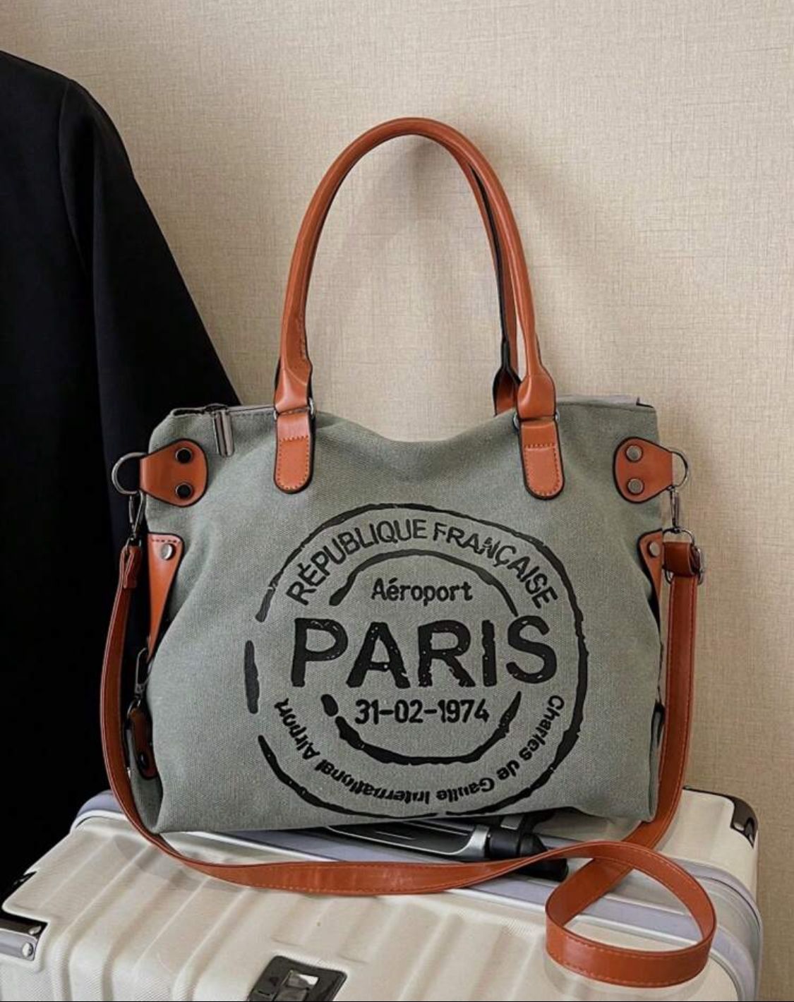 Gray Paris Airport Canvas Tote Bag