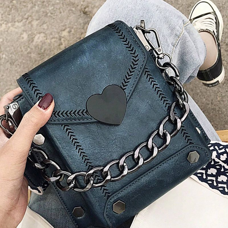 Chic Small Square Bag with Heart Accent