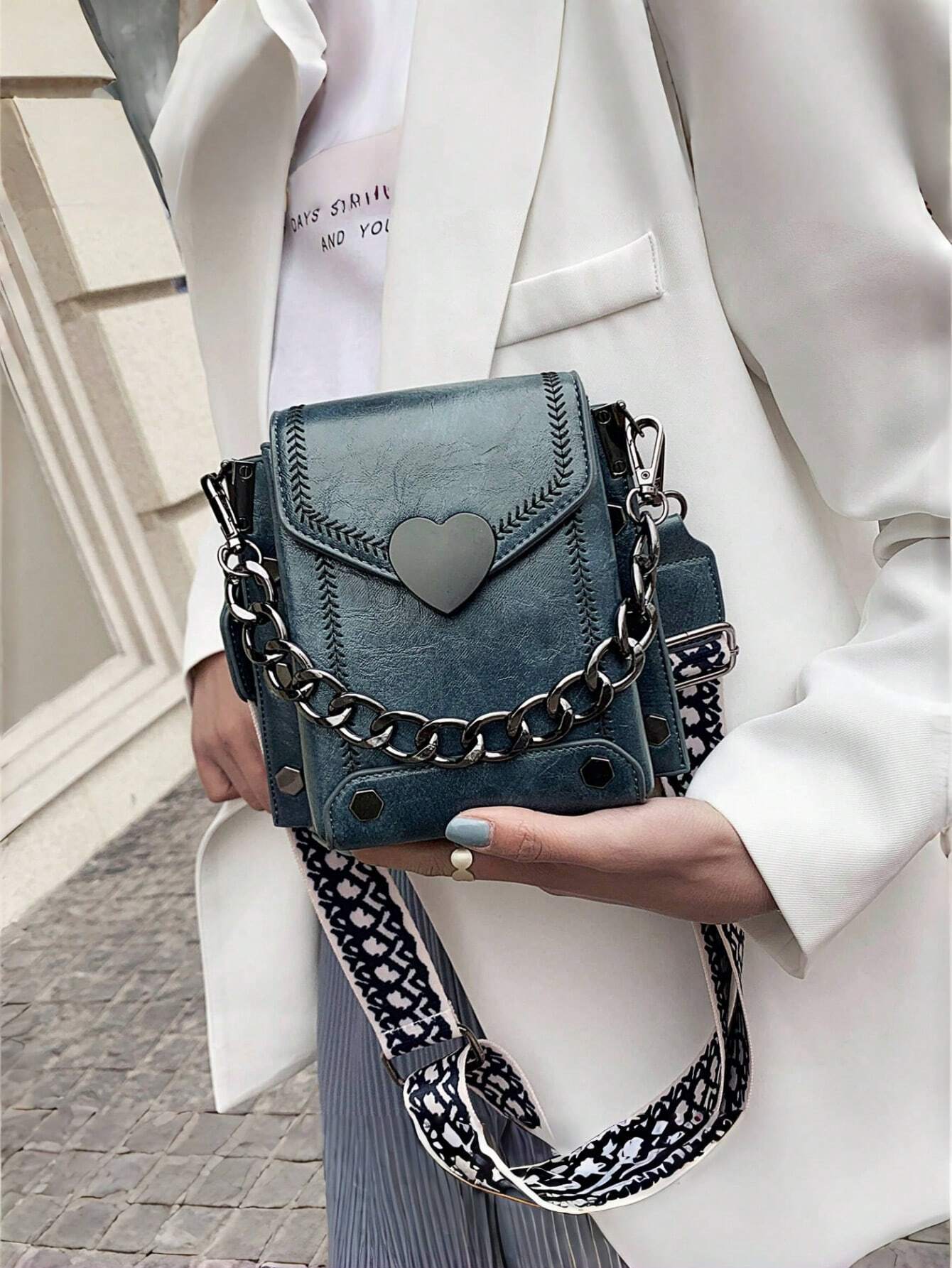 Chic Small Square Bag with Heart Accent - Image 2