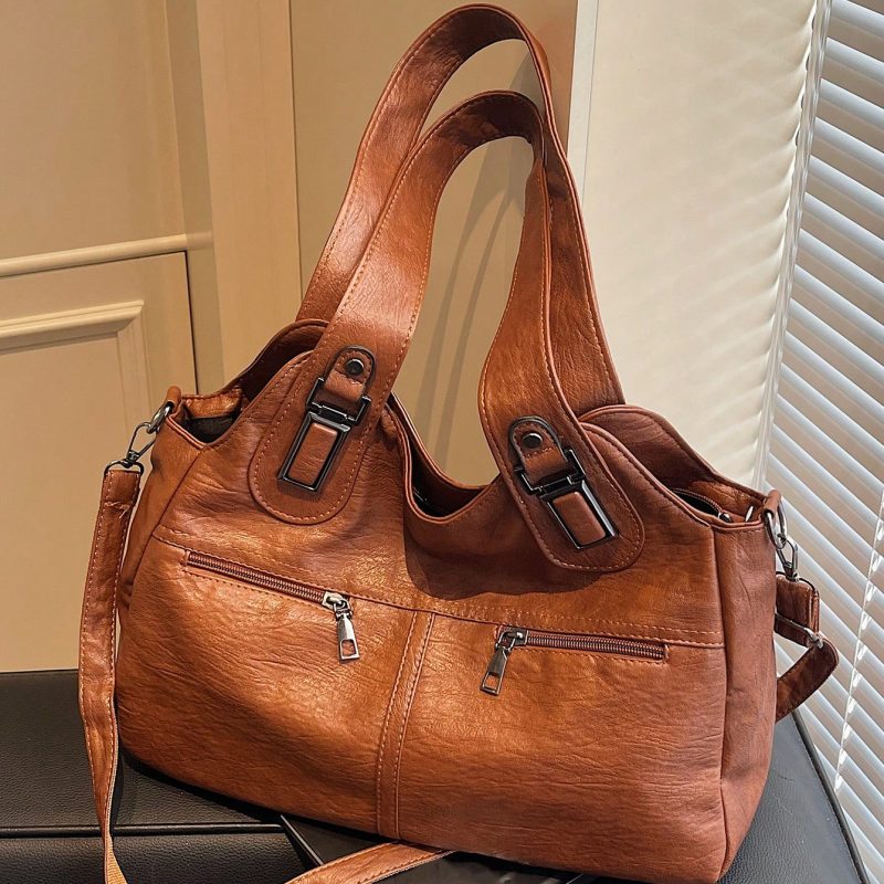 Contrast Textured Tote Bag – Versatile Large-Capacity Handbag
