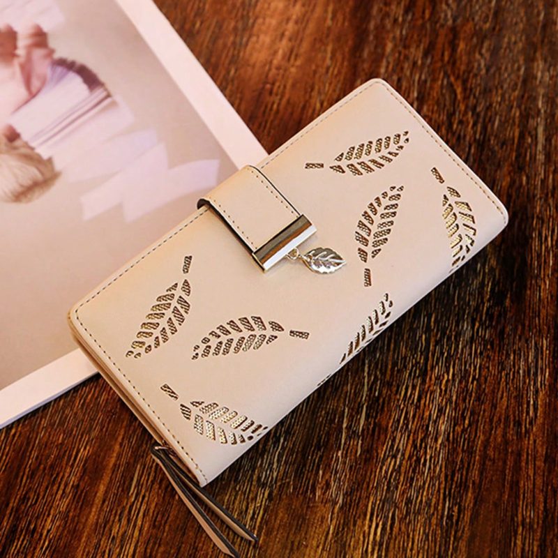 Hollow Leaves Women's Wallet – Zipper Card & Money Holder with Wristlet