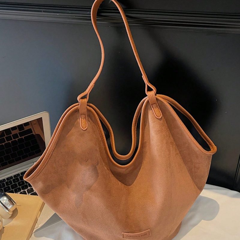 Large-Capacity Solid Color Tote Bag – Retro & Versatile