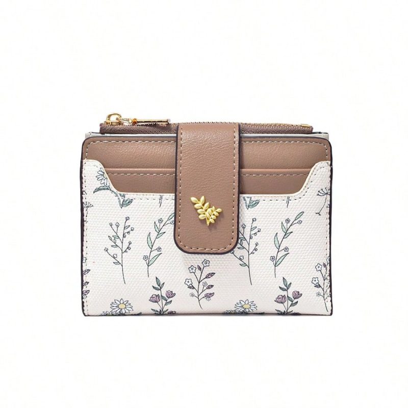 Leaf Design Metal Button Coin Purse – Small Bifold Wallet