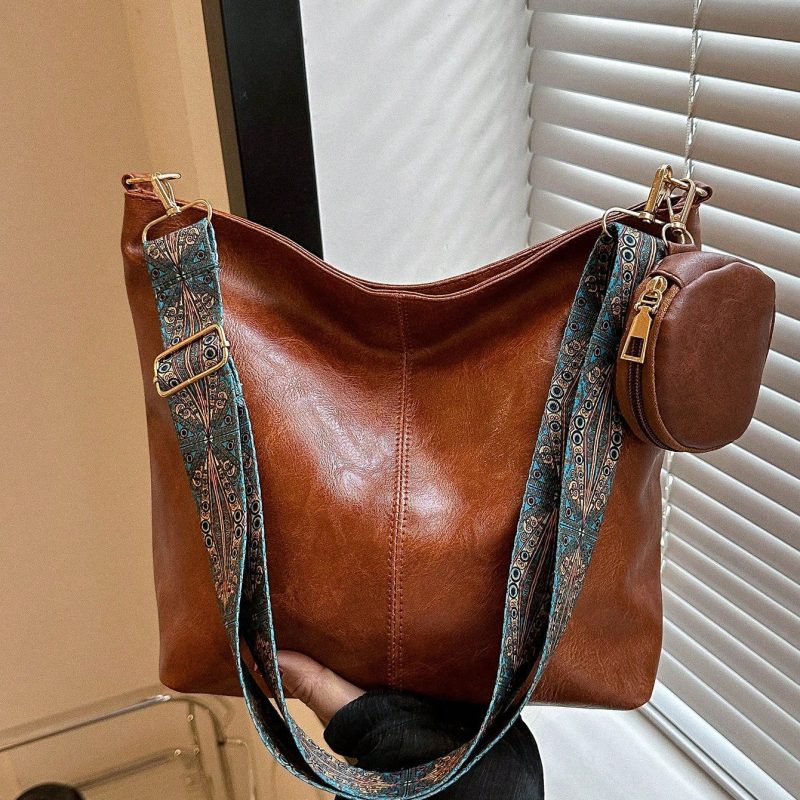 Peacock Feather Pattern Retro Women's Bucket Bag – Large Capacity & Coin Purse
