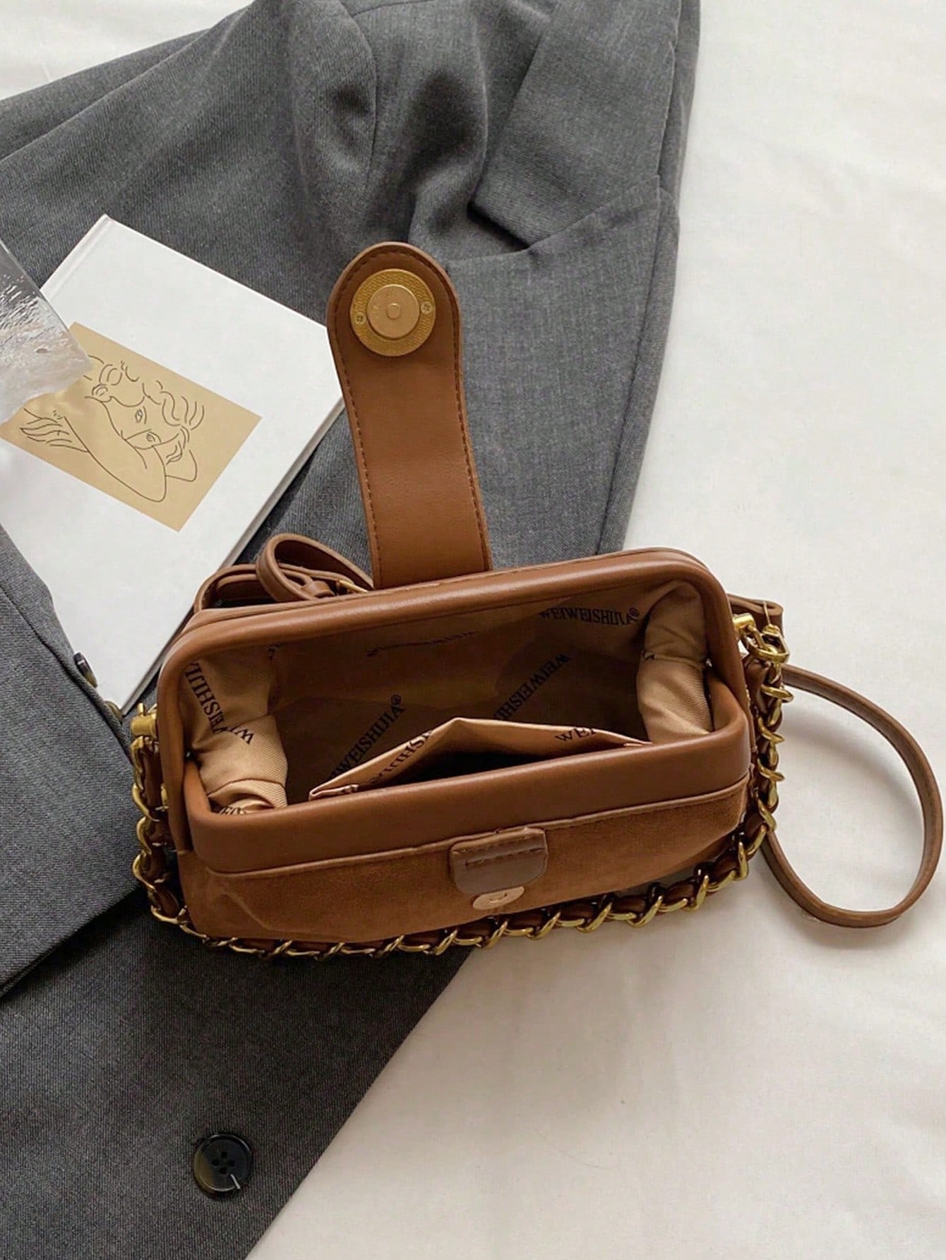 Retro Imitation Suede Chain Shoulder Bag – Personalized Clip Buckle - Image 3