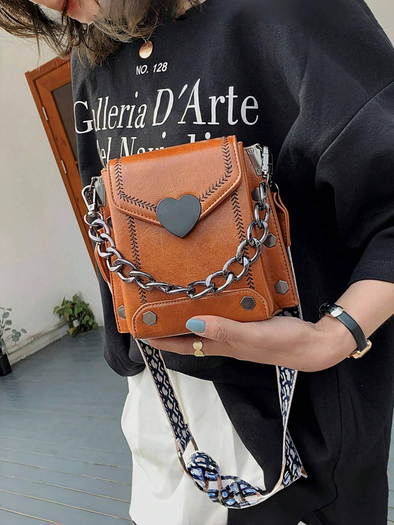Stylish & Unique Small Square Bag – Heart Accent - Image 7