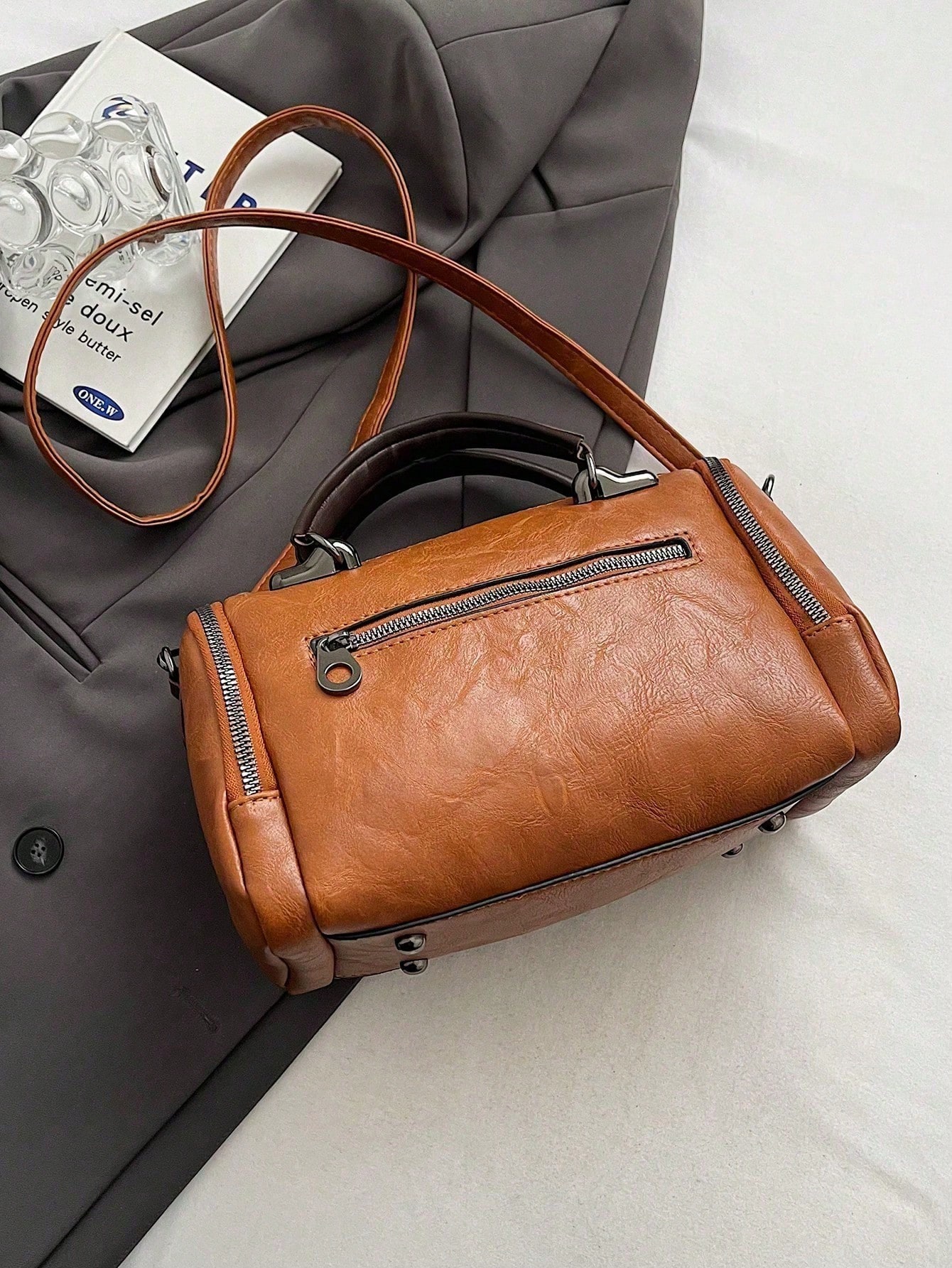 Tassel Decor PU Leather Handbag – Large Capacity Shoulder & Crossbody Bag - Image 4