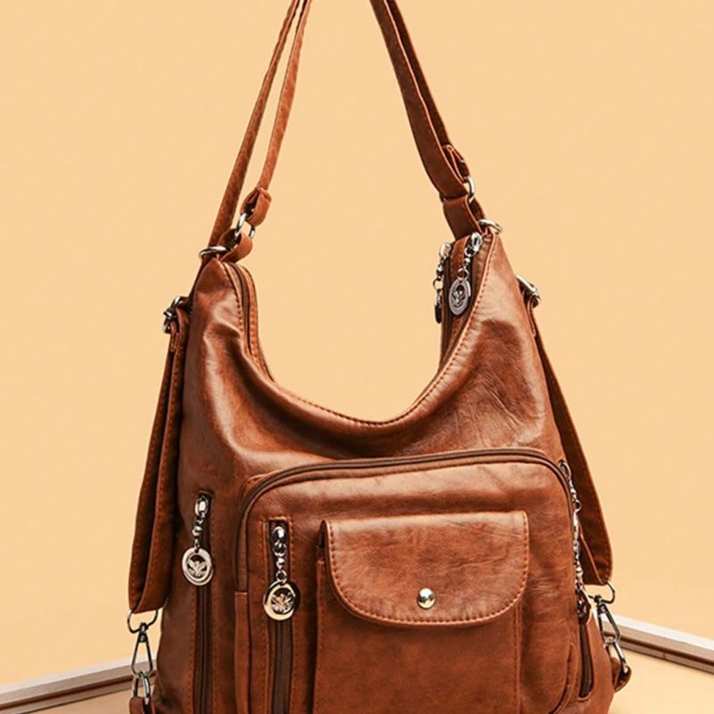 Vintage-Inspired Multi-Pocket Backpack & Shoulder Bag – Elegant and Versatile