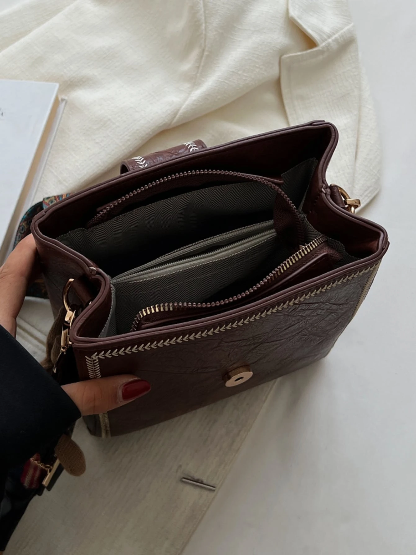 Vintage Retro Mini Square Crossbody Bag – Stitch Detail - Image 5