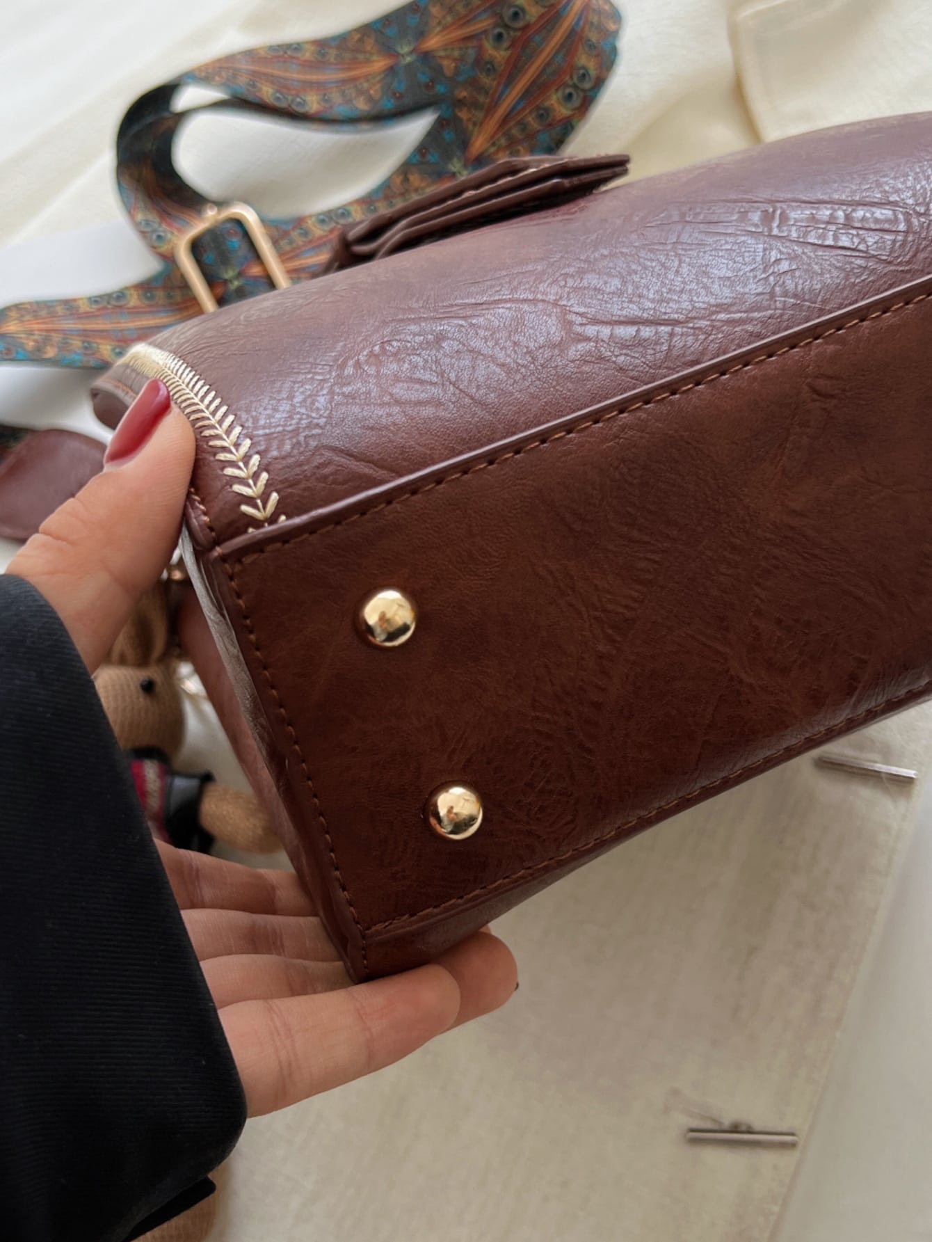 Vintage Retro Mini Square Crossbody Bag – Stitch Detail - Image 3