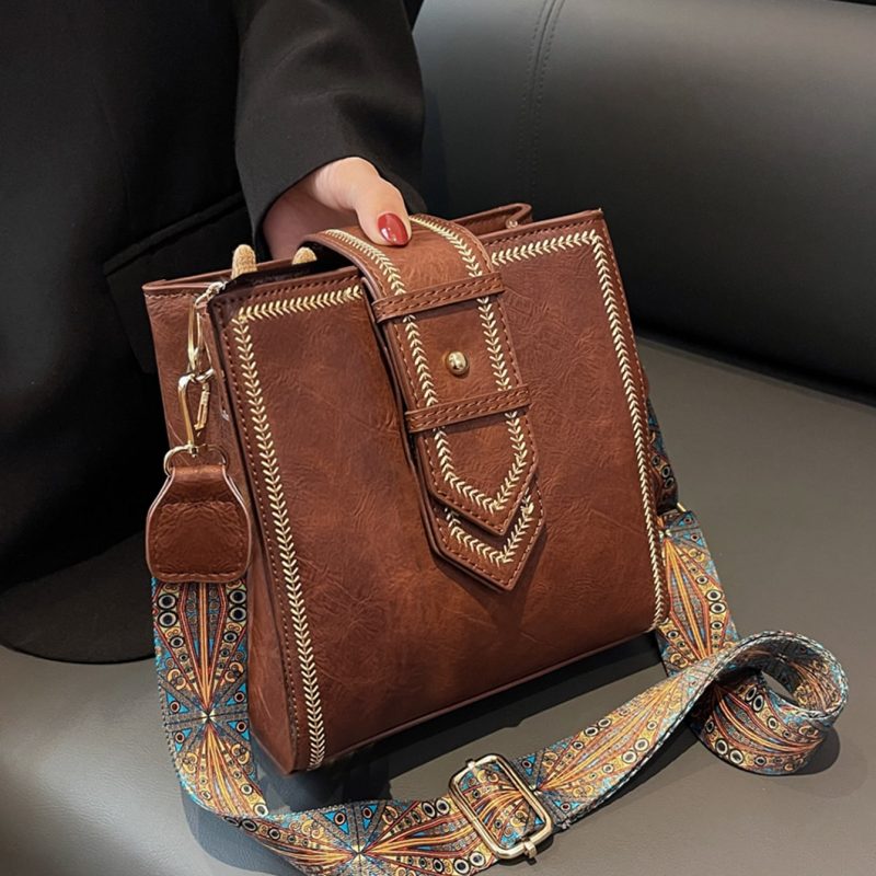 Vintage Retro Mini Square Crossbody Bag – Stitch Detail
