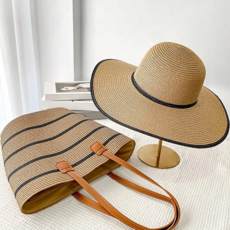 Women's Bohemian Straw Hat & Large Capacity Bag Set – Stylish Holiday & Travel Combo