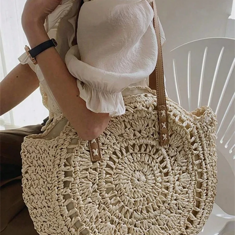 Women's Summer Rattan Round Shoulder Bag