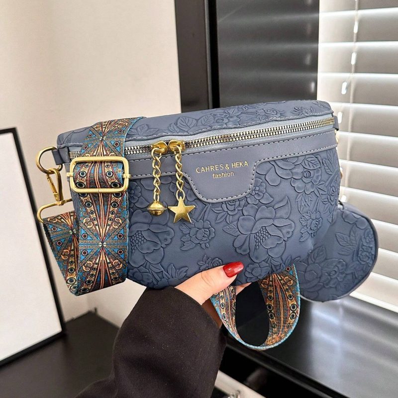 Embossed Floral Crossbody Bag with Coin Pouch